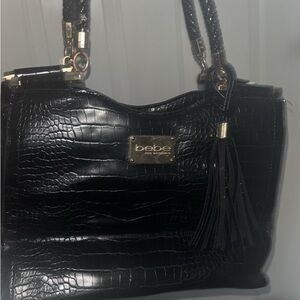 Bebe Black Croc-Embossed Shoulder Bag